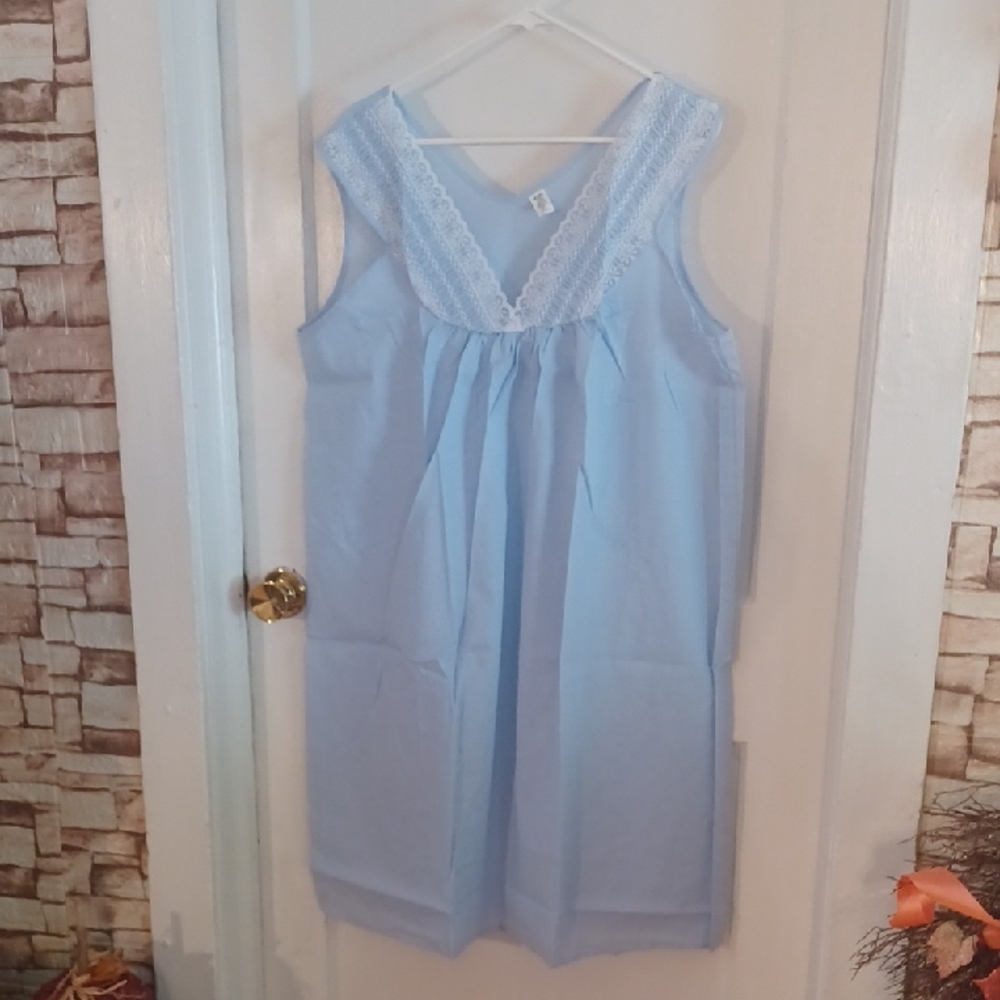 Light Blue Sleeveless Nightgown with Lace Trim Vintage New With Tags XXlarge